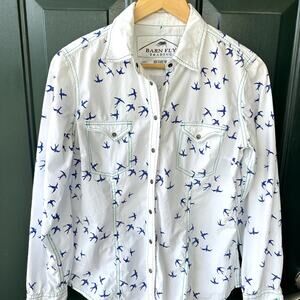 Barn Fly Trading Sz M Snap Front Shirt Western Style w/ Birds Contrast Stitching
